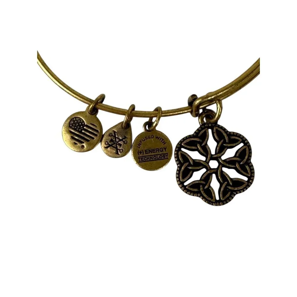 Alex and Ani Endless Knot Charm Gold Tone Bangle Braclet Made in the USA